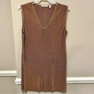 Cyrus Sz S Light Brown Bronze Shift Dress NWT Silky Pleated Material